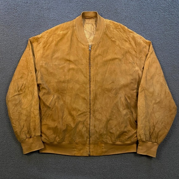 La Matta Goat Suede Leather Jacket Italy size 54 Bomber Full Zip Tan Riri Zipper
